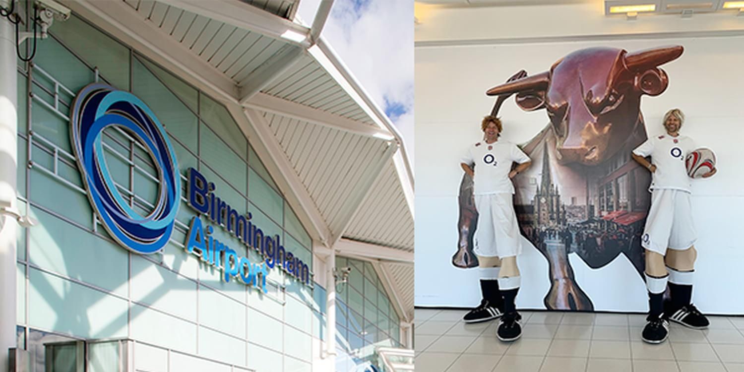 Stilt Walkers Celebrated The World Cup Kickoff With Rugby Fans At Birmingham Airport