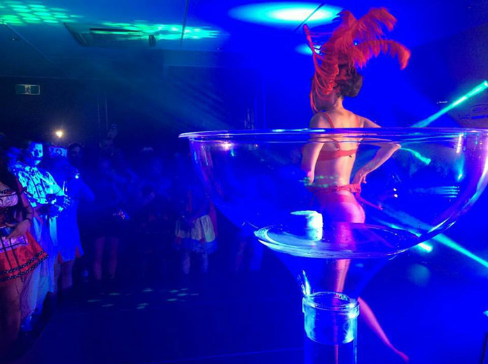 Giant Martini Glass Performer Hire Retro Chic Burlesque Artist Australia