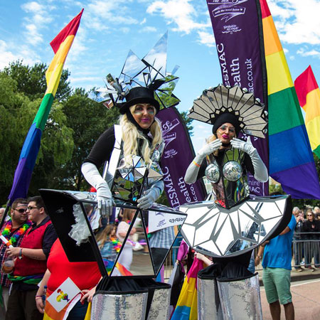 Mirrored Stilt Walking Act