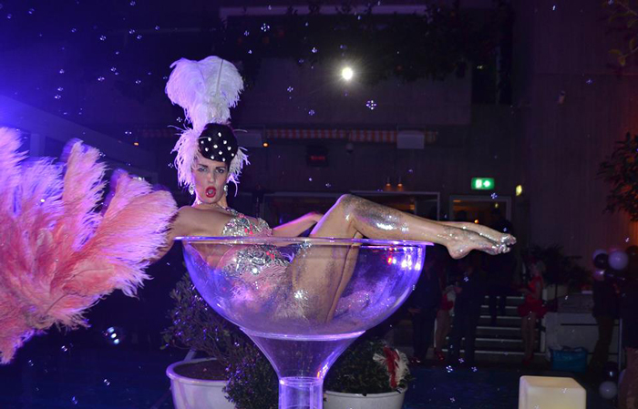 Giant Martini Glass Performer - Hire Retro-Chic Burlesque Artist