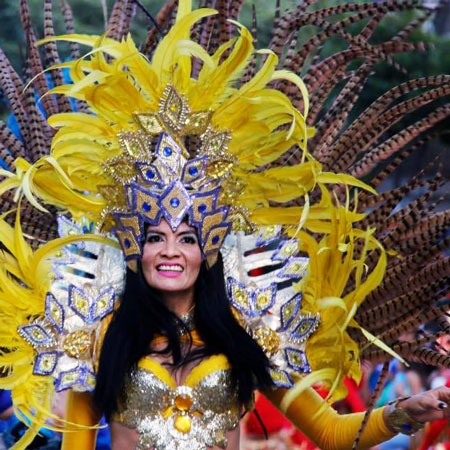 South American Carnival dancers in amazing outfits