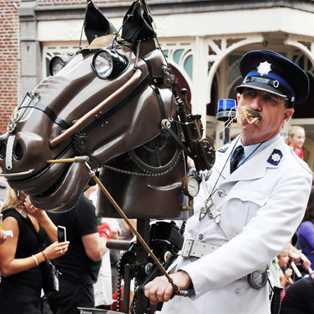 Policeman And Steam Power Horse