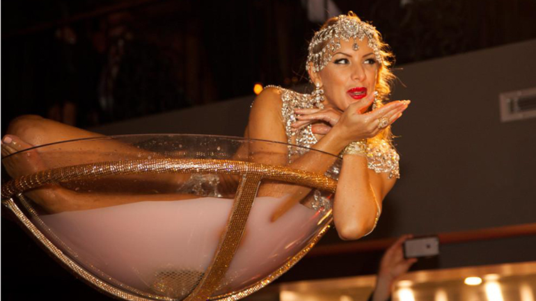 Giant Martini Glass Performer - Hire Retro-Chic Burlesque Artist