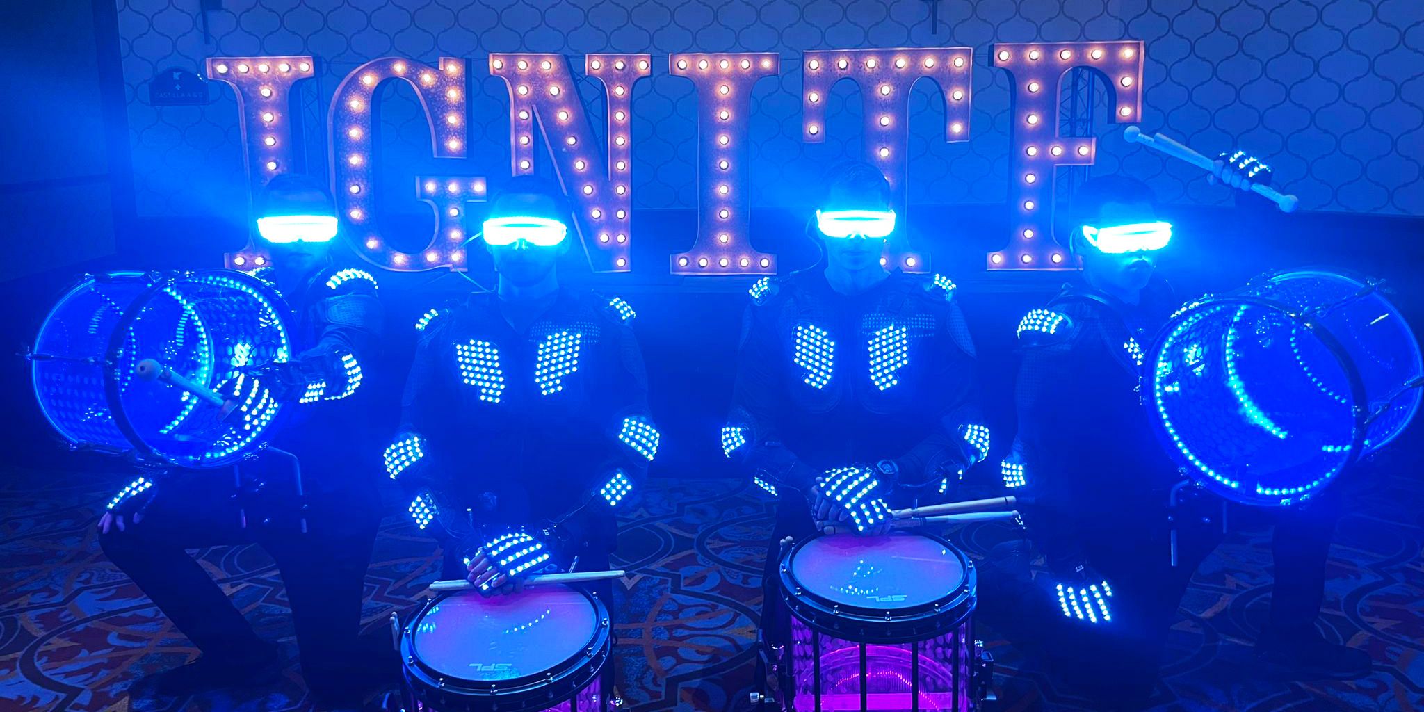 LED Drumbots Dramatically Reveal CEO to Delighted Corporate Audience