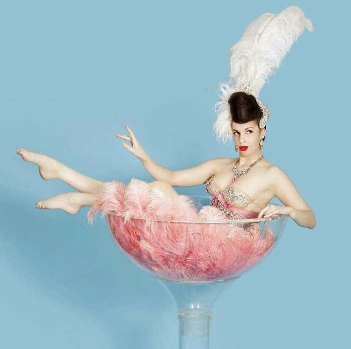 Giant Martini Glass Performer - Hire Retro-Chic Burlesque Artist