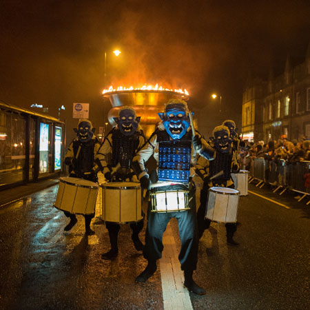 Theatrical Masked LED Drummers