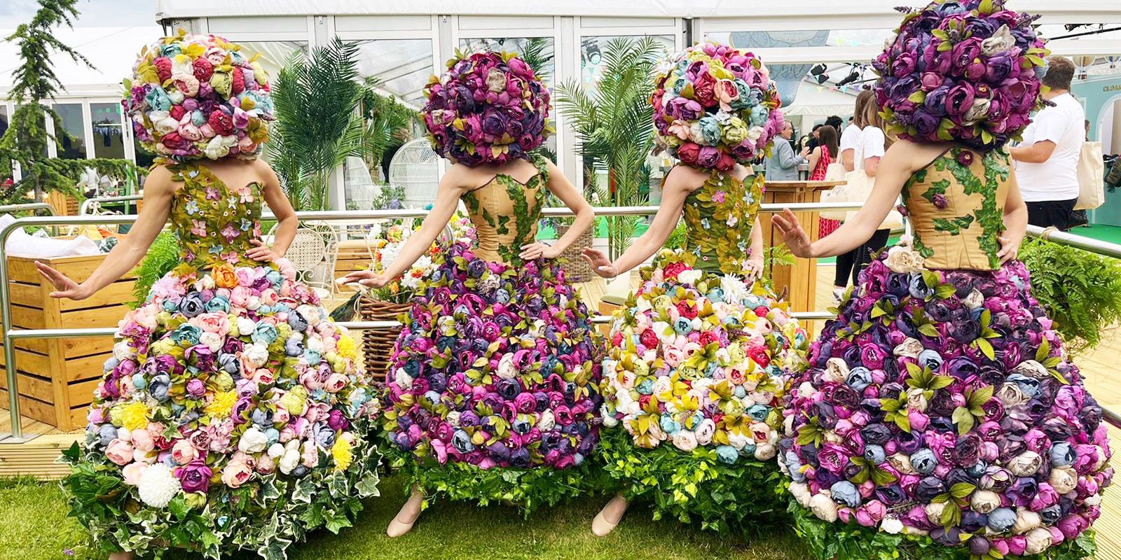 Floral Character Quartet Greet Garden Party Guests in Windsor