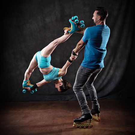 Acrobatic Roller-Skating Duo