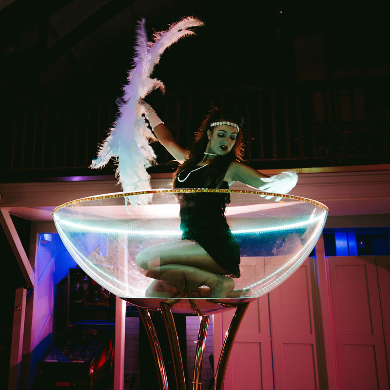 Giant Martini Glass Performer - Hire Retro-Chic Burlesque Artist